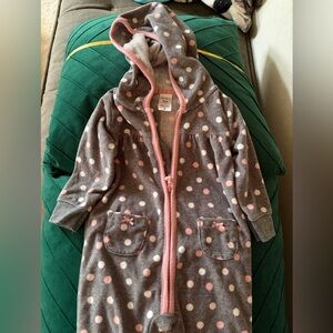 Carter's Polka Dot Hooded Onesie Pajama with feet - Gray, White and Pink